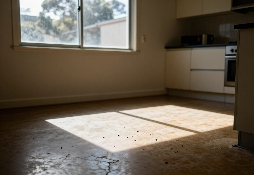 Rodent droppings in a Monterey storage room before pest control
